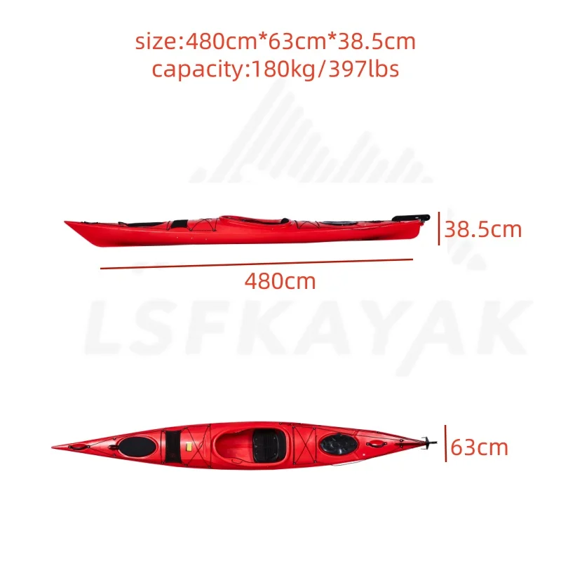 Factory Hot Sell  Popular Single Sit in Sea Kayak  One Seat 4.8m Ocean Kayak for One Person Use in Lake and River and Sea