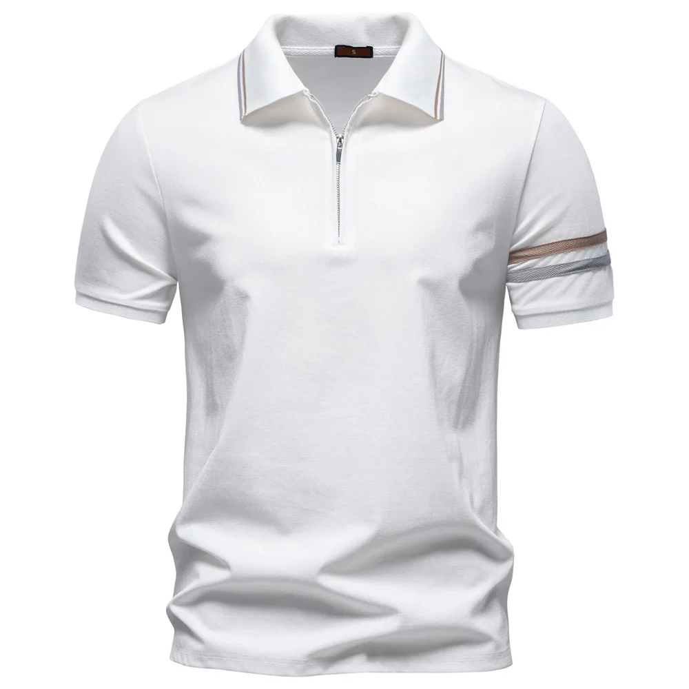 

New summer men's polo shirt half-open design, horizontal stripe collar, casual business breathable and fitted golf T-shirt for