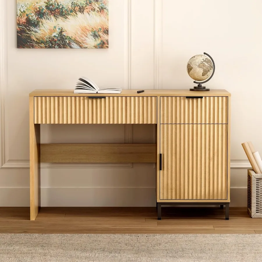 47 مكتب تنفيذي مخدد مكتب مكتب منزلي خشبي حديث مع محطة شحن وخزانة بأدراج ومكتب كتابة للكمبيوتر لدراسة العمل #5