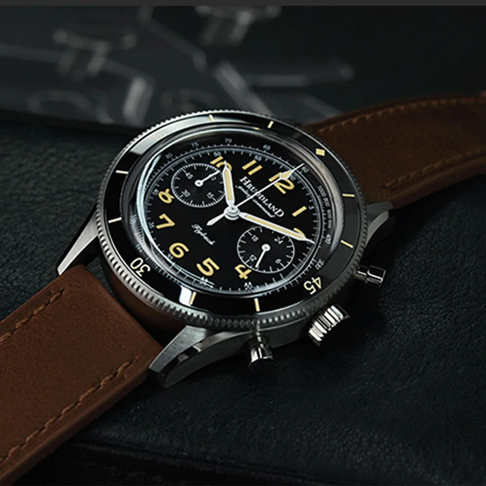 Hruodland 40.5 مللي متر ساعة يد كوارتز رجالية VK64 ريترو كرونوغراف الياقوت ساعات من الفولاذ المقاوم للصدأ الذكور مقاوم للماء reloj hombre