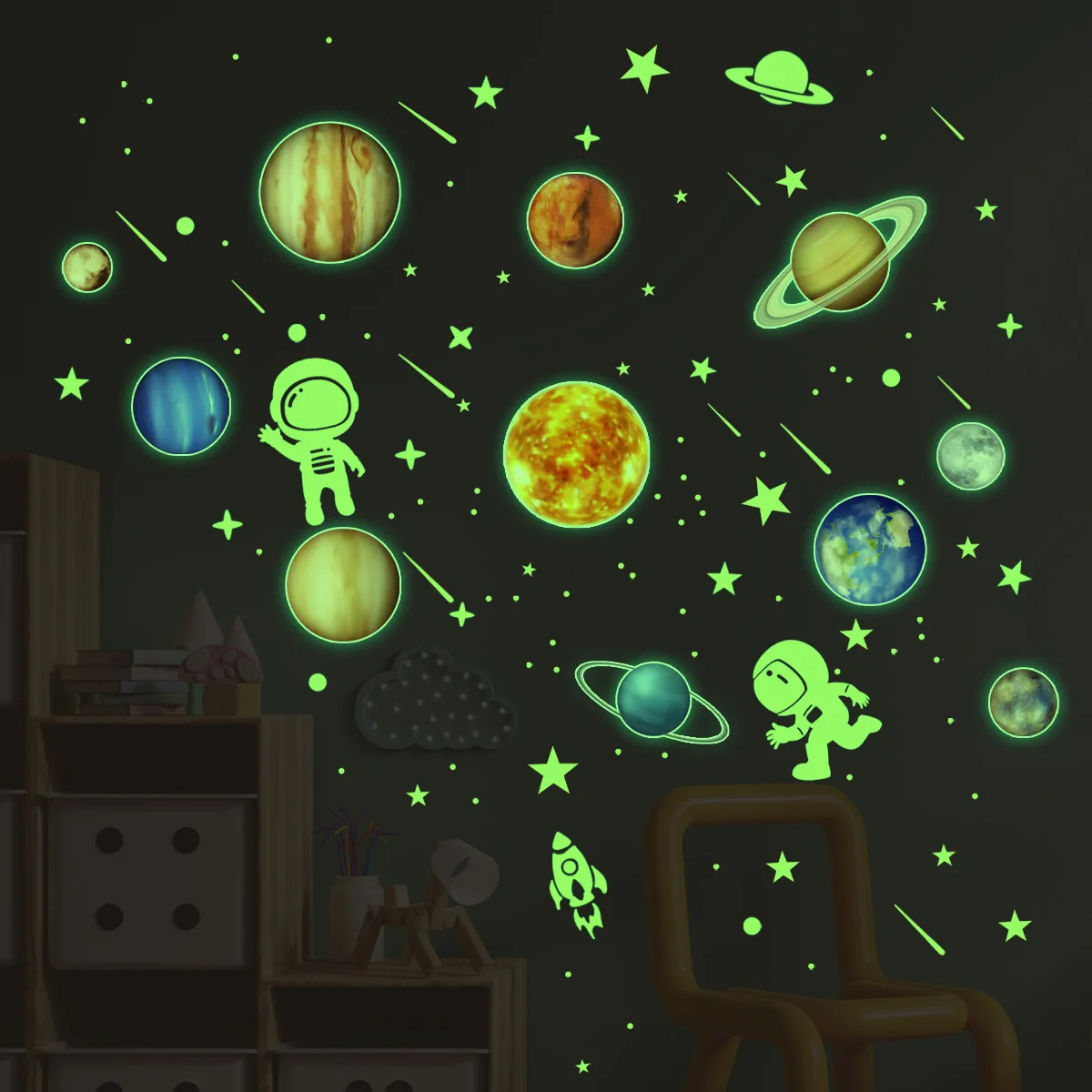 

Luminous Planetary Astronauts Stars Wall Stickers for Kids Room Bedroom Decor Glow in The Dark Wall Decals Noctilucent Stickers