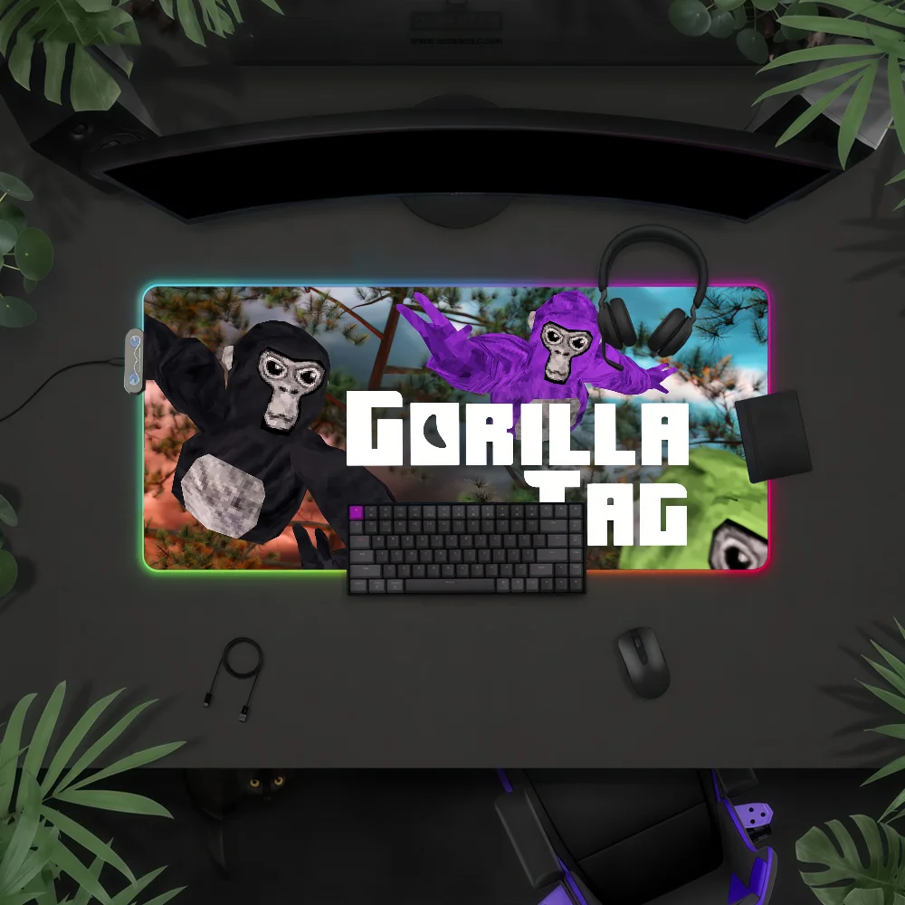Game G-Gorilla Tag Mouse Pad RGB LED Light Colorful Game Keyboard Non-slip Cover Desk-mat Surface Waterproof