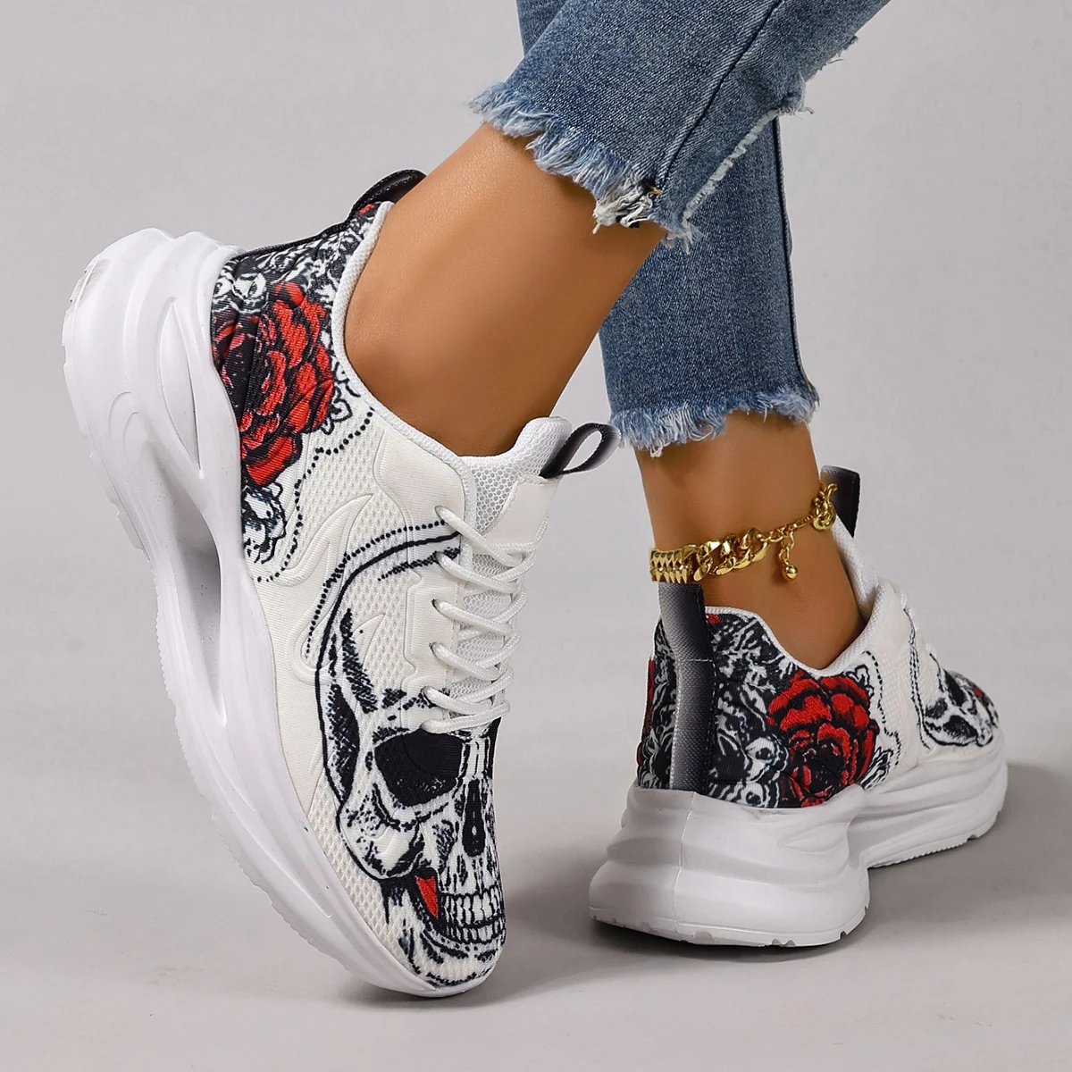 Women Mesh Breathable Casual Sneakers Lace-up Vulcanized Shoes Ladies Platform Sneakers Female Shoes Halloween Zapatos De Mujer