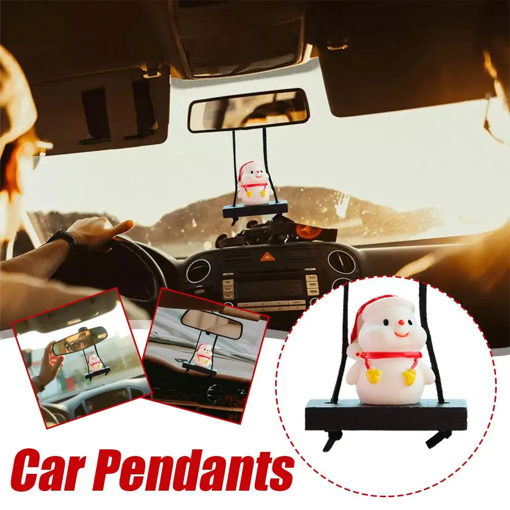 1pc Creative Car Christmas Pendant 2024 Cartoon Santa Claus Snowman Hanging Xmas Gift Doll Ornaments Auto Interior Decorations