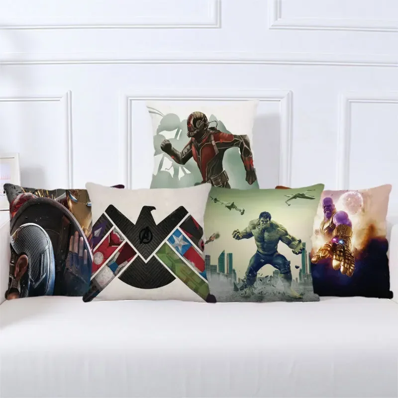 45*45cm Marvel Series Full Hero Character Print Pillowcase Disney Spiderman Groot Ant Iron Man Hulk Avengers Home Pillow Case