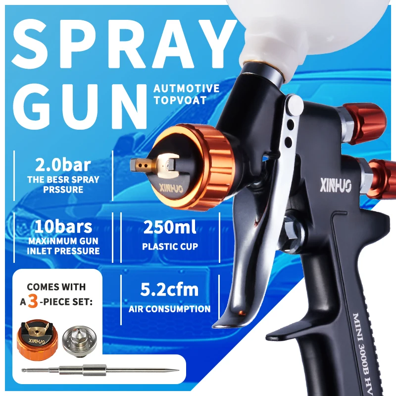 HVLP Mini 3000 Spray Gun 0.8/1.0/1.2mm Steel Nozzle Gravity Spray Gun DIY Painting Kit  Car Paint Furniture Repair Spray Gun