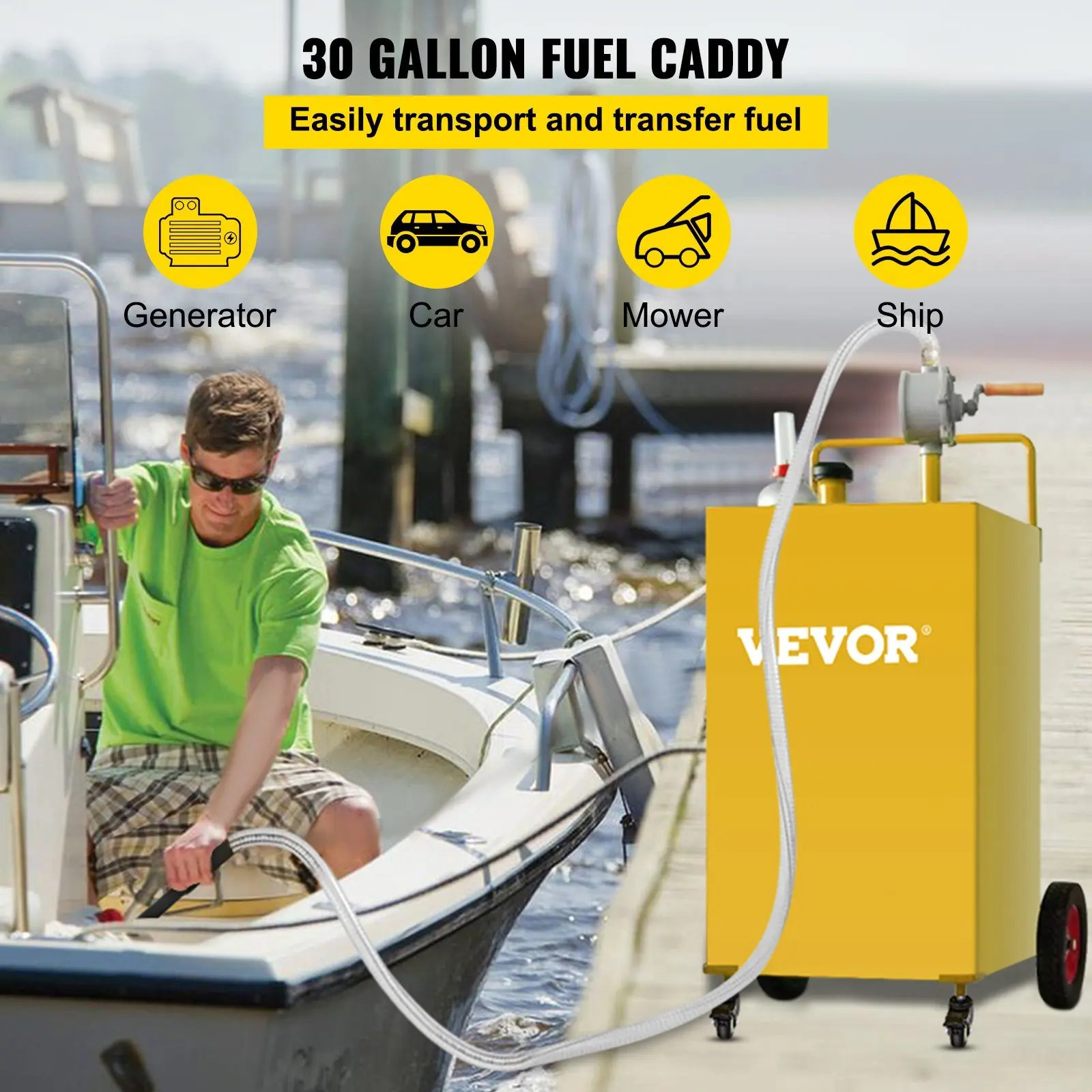 VEVOR 30 Gallon Fuel Caddy, Gas Storage Tank & 4 Wheels, with Manuel Transfer Pump, Gasoline Diesel Fuel