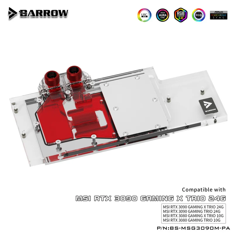 Barrow 3090 3080 GPU Water Cooling Block for MSI RTX 3090/3080 GAMING X TRIO, Full Cover ARGB GPU Cooler, BS-MSG3090M-PA