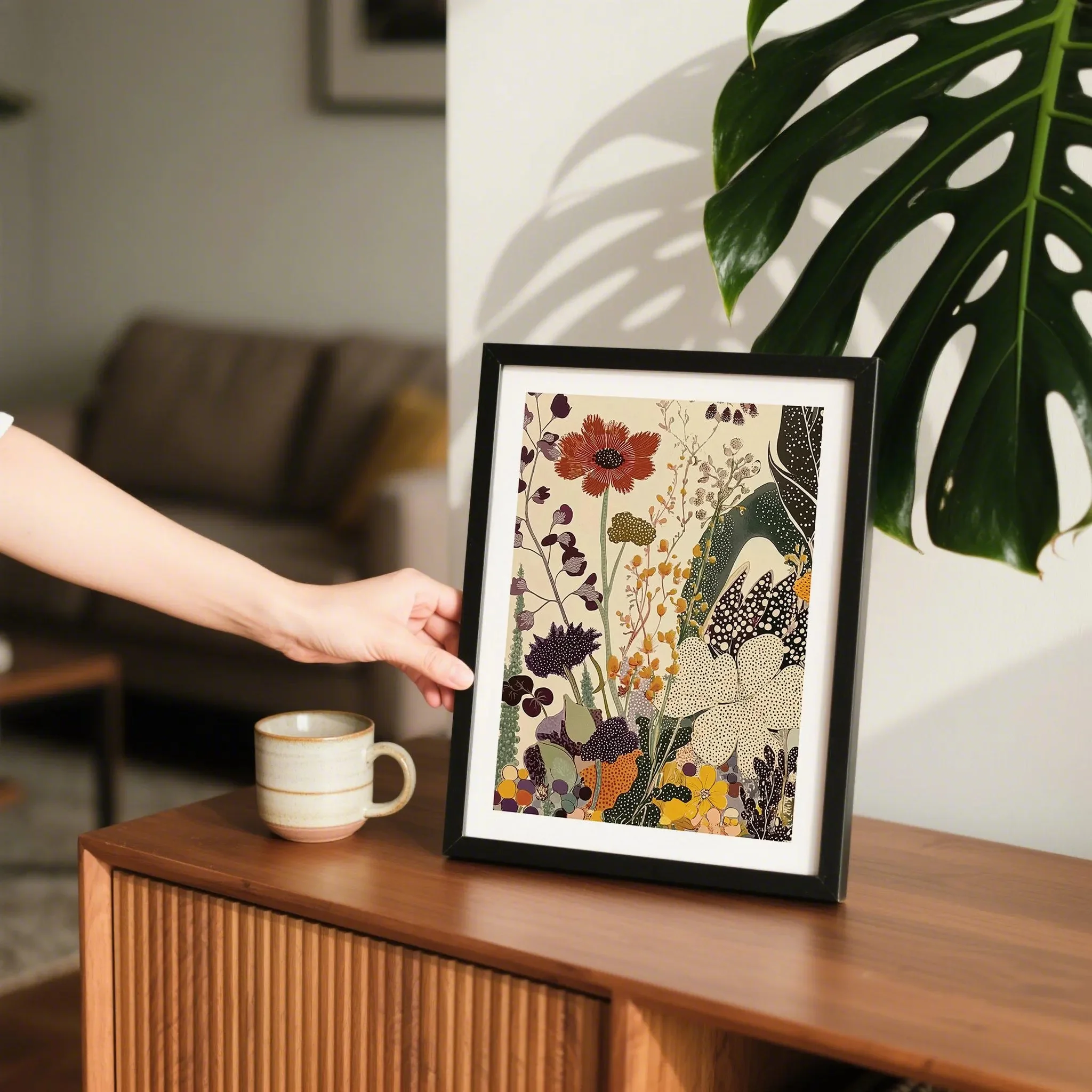 2026 Japanese Inspired Poster Botanical Wall Dec Art with Abstract Garden Motif in Warm Earthy Tones, Modern Nature-Inspired Pri