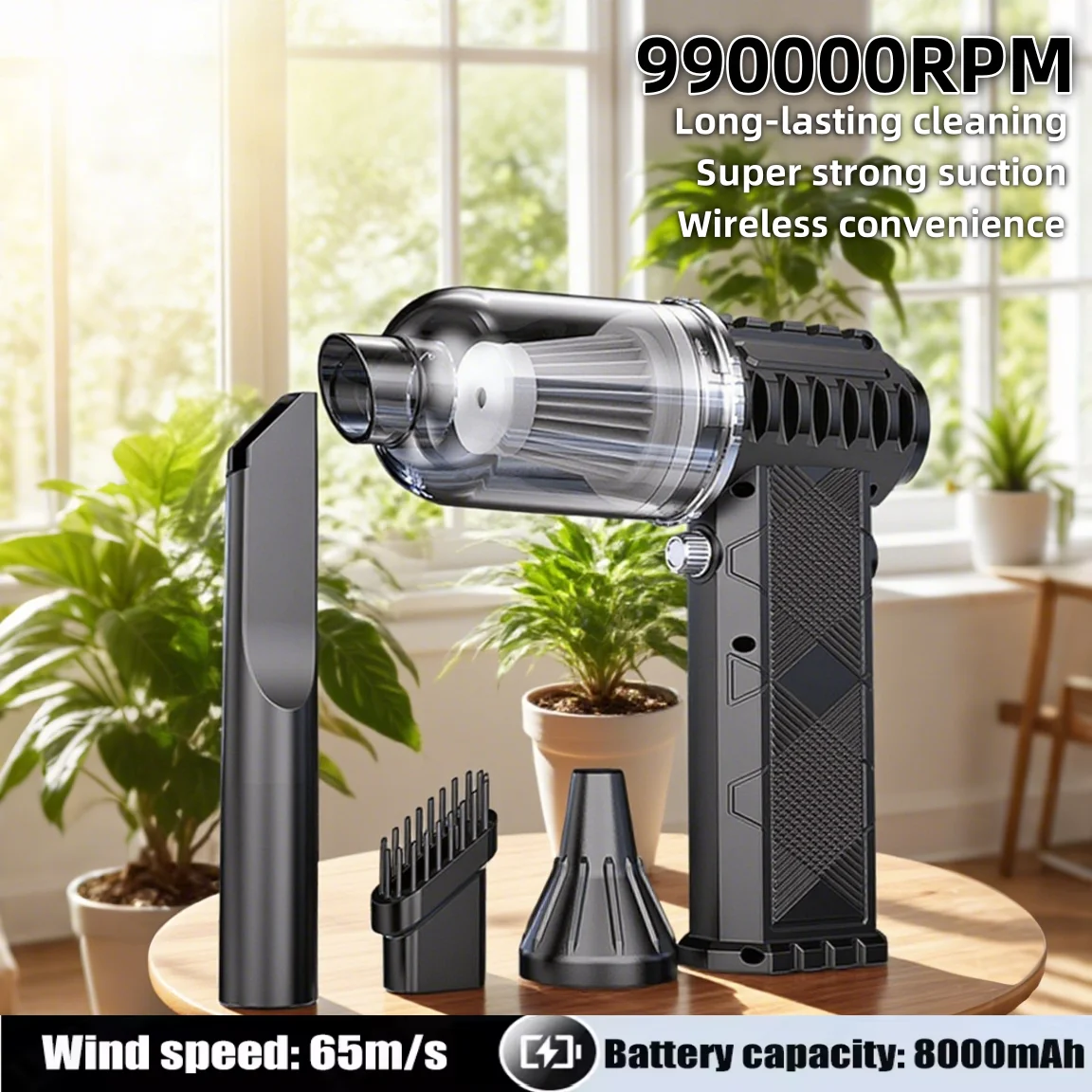 

Turbo Jet Fan 990000RPM Adjustable Electric Dust Blower High Speed Brushless Motor 65m/s Wind Type-C Charging Car Fan