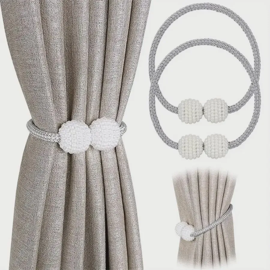 Magnetic Curtain Tiebacks, 2 Counts Faux-Pearl Decor, Window Curtain Accessories, Elegant Home Décor, Easy Installation