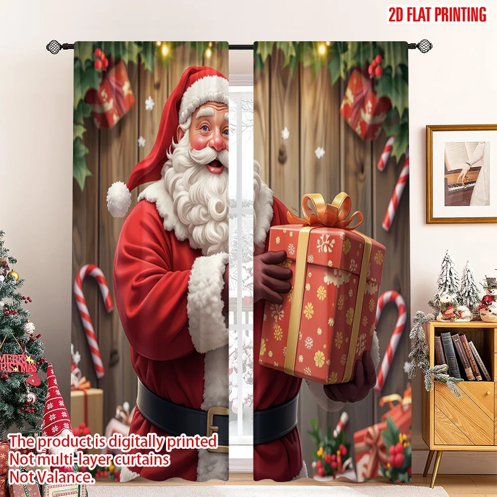 

2pcs 2D flat printing Merry Christmas Curtain Santa Claus Gifts Christmas Festive Fabric Without Electricity 0 Perfect for