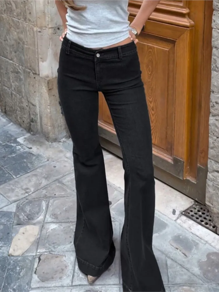 

New Women's Clothing Casual Solid Color Jeans American Style High Waist Slim Flared Pants Retro All-match Temperament Trendy