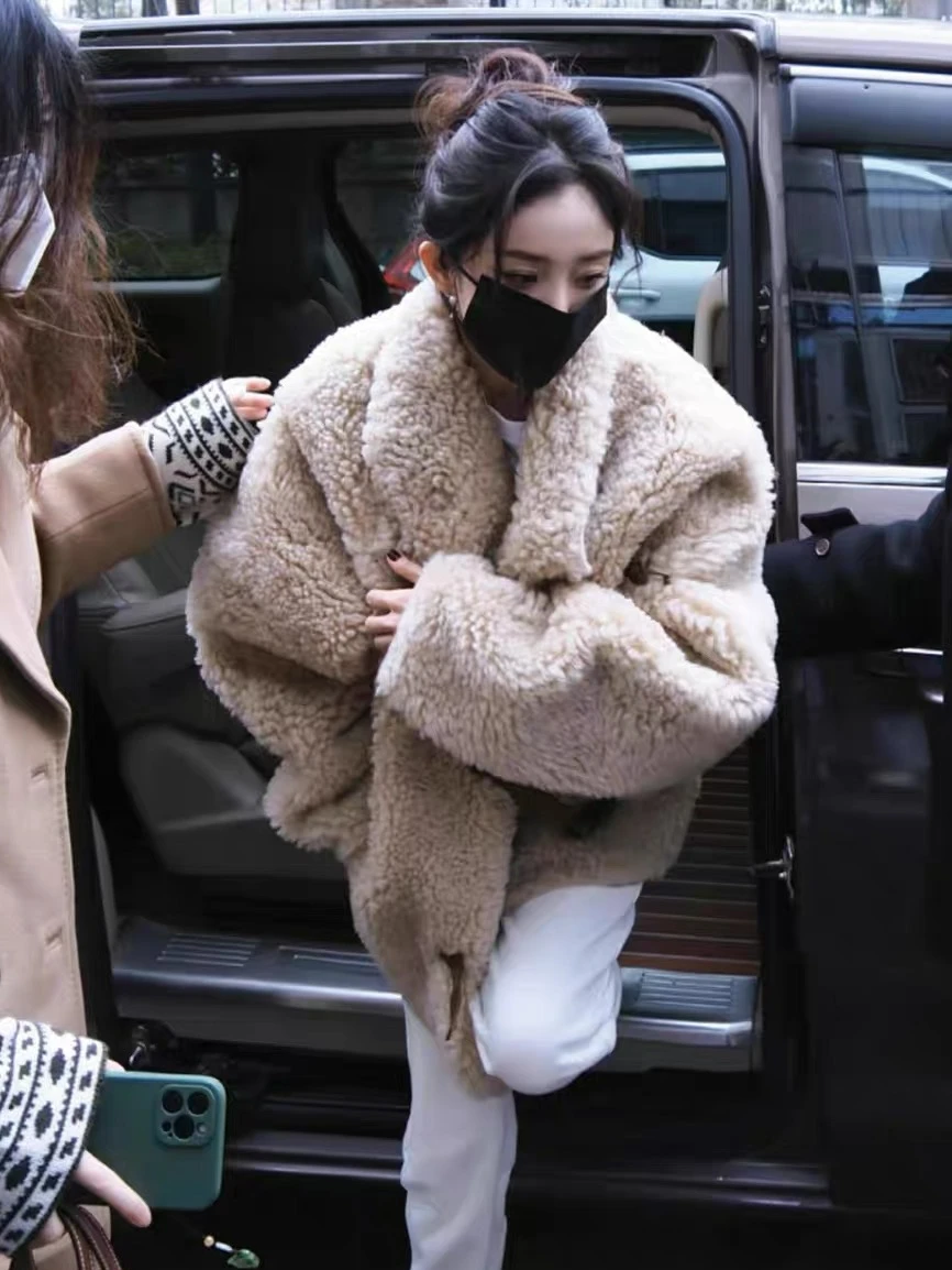 

Lamb Wool Jacket Women Top Woman Elastic Boyfriend Fashion Style Embroidery Hiphop Element Jacquard Detail Panelled Fancy Canvas