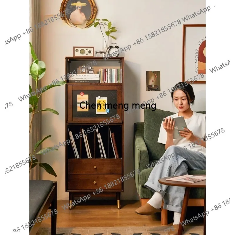 Solid wood bookcase Floor-to-ceiling locker Multifunctional magazine cabinet Living room by wall cabinet Retro storage cabinet L