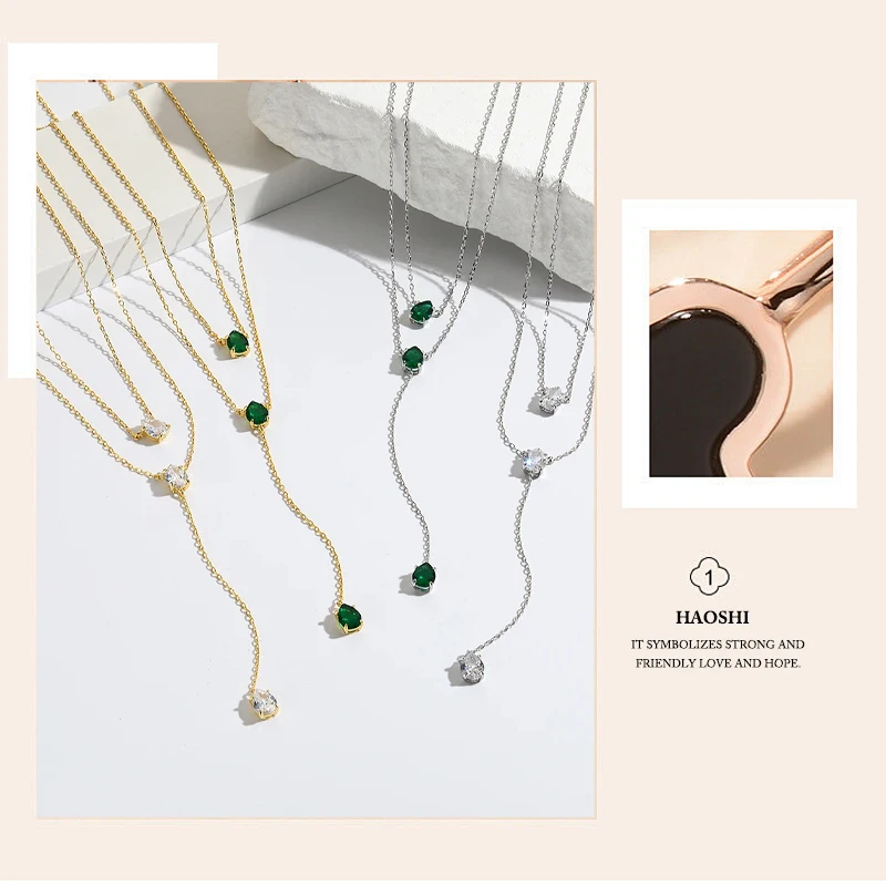 High Quality Simple Double Layer Tear Drop Charm Necklace With Green CZ Paved For Women Fashion Classic Clavicle Chain Jewelry