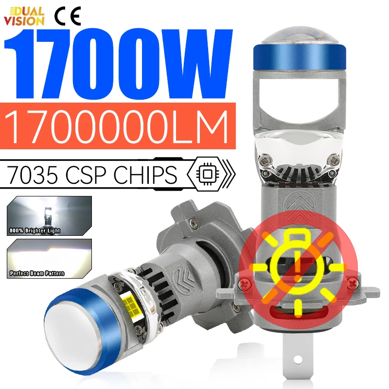 1700W 1700000LM H7 Bi Led Headlight Mini Projector Lens High Low Beam Plug&Play 7035 CSP Chip Car Headlamp LHD Plug&Play 12V 24V