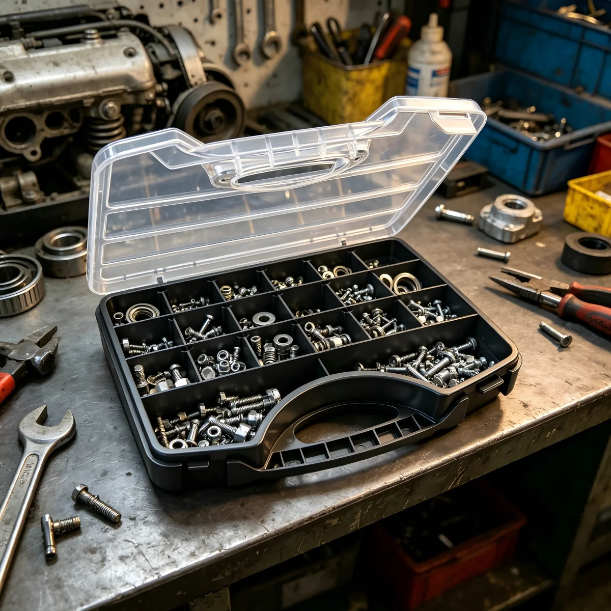 5-20 Fächer Schraubenbox-Organizer, transparente Kunststoff-Aufbewahrungsbox mit verstellbaren Fächern für Schmuck, Knöpfe, Hardware und Werkzeug – Detail 3