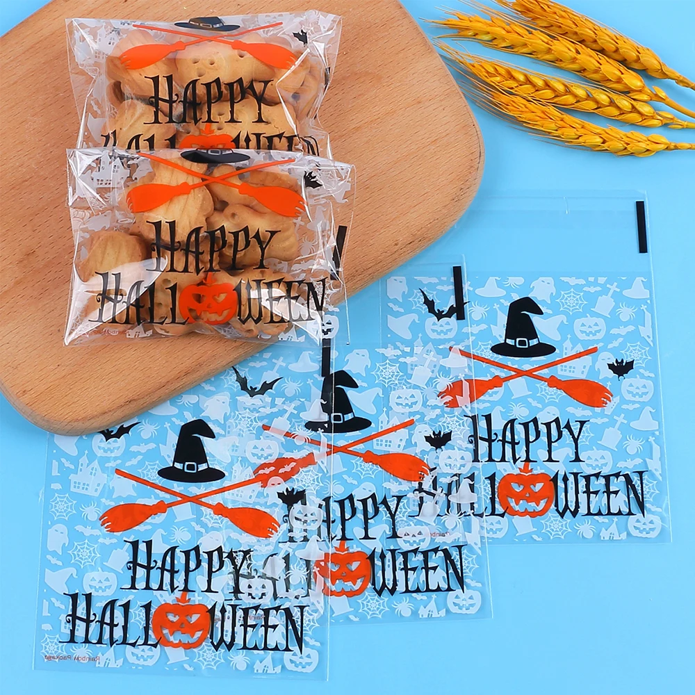 100Pcs Halloween Candy Bags Self Adhesive Cookie Bags Snack Gift Craft Packing Treat Bags Party Supplies