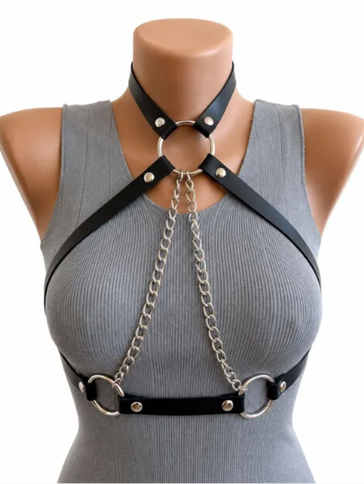  Women Fashion Gothic Punk Style PU Leather Adjustable Harness Belt Suitable for Holiday Party Gift Role Play Wear Accessories 