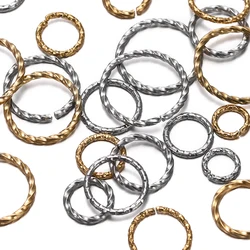50pcs/Lot Stainless Steel Round Embossed Jump Rings Twisted Open Split Ring Connector for Jewelry Makings Findings Supplies DIY