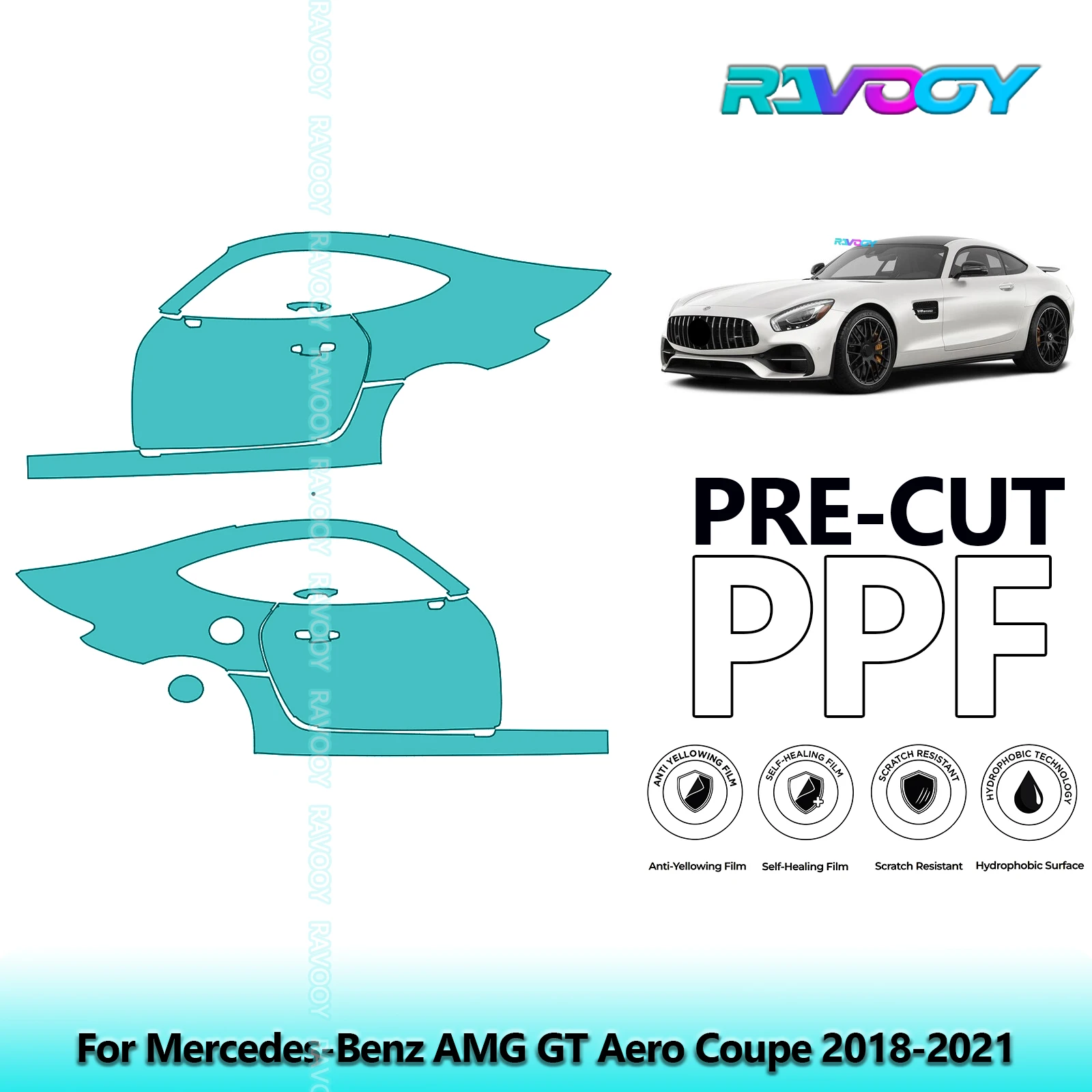 

For Mercedes-Benz AMG GT Aero Coupe 2018-2021 8.5mil Clear Matte Pre-Cut PPF Door & A/B Pillar Kit TPU Paint Protection Film Set