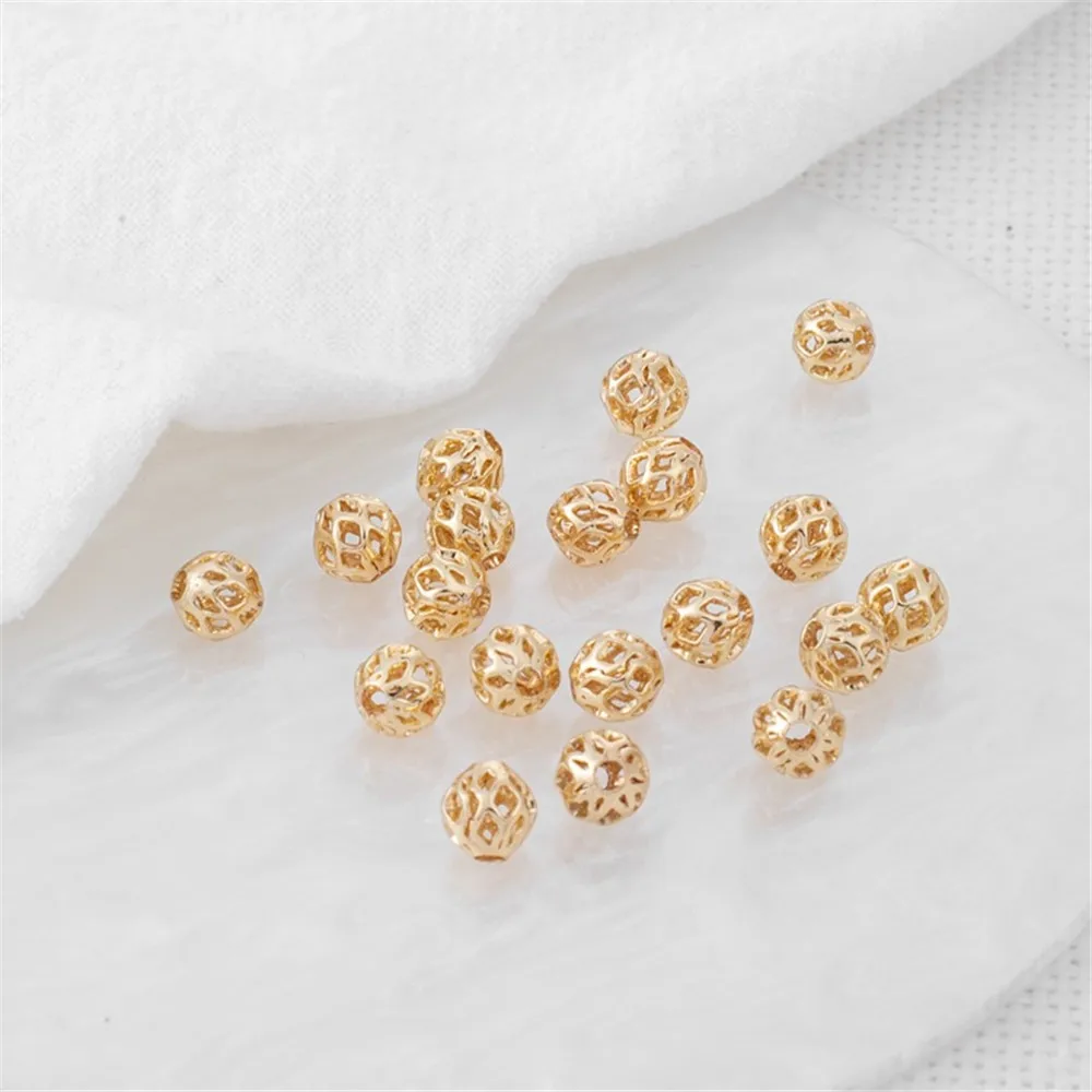 4mm, 5mm, 6mm 14K Gold Hollow Round Beads, Color Preserving Beads, DIY Bracelet