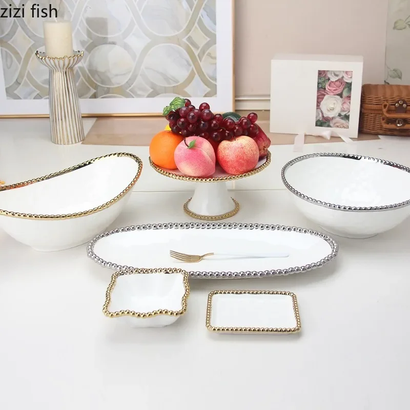 Bowl Dish Butter Fish Plates Tray Pearl Ceramic Dot Dinner Plate Steak Plate Serving Dessert Plates Cake Bowl Stand Fruit Salad
