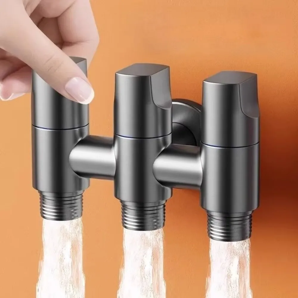 Stainless Steel 3 Ways Angle Valve Independent Controls Gunmetal Gray Water Splitter Valve Knurled Handles Multi Outlet
