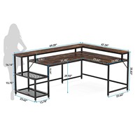 Large L Shape Modern Wood And Steel Frame Home Office Computer Desk Writing Study Desk With Storage Rack