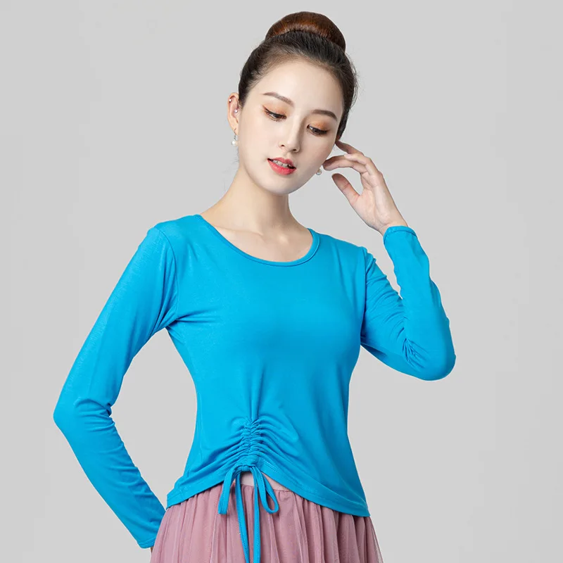 Square Dance New Long sleeved Top Body Training Dress Dance Performance Round Neck Waist Slimming Dance Dress