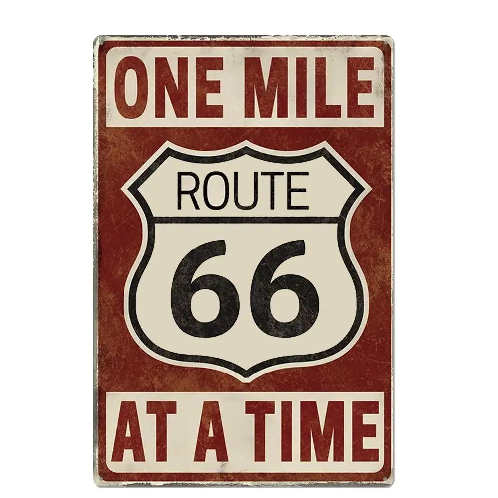 Retro Design One Mile at A Time Tin Metal Signs Wall Art | Thick Tinplate Print Poster Wall Decoration for Garage