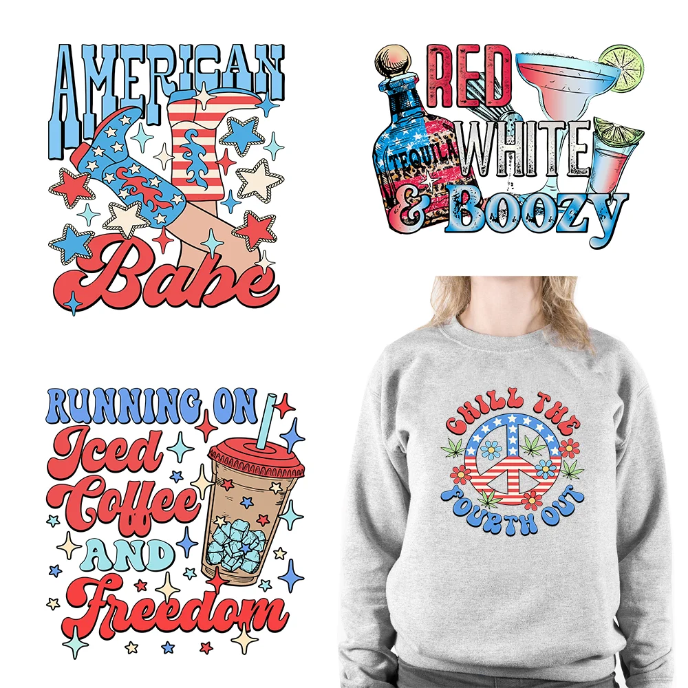 4th Of July Thermal Sticker American Independence Day Iron On DTF Transfer Patch For T-Shirt Hoodie DIY Washable Appliques