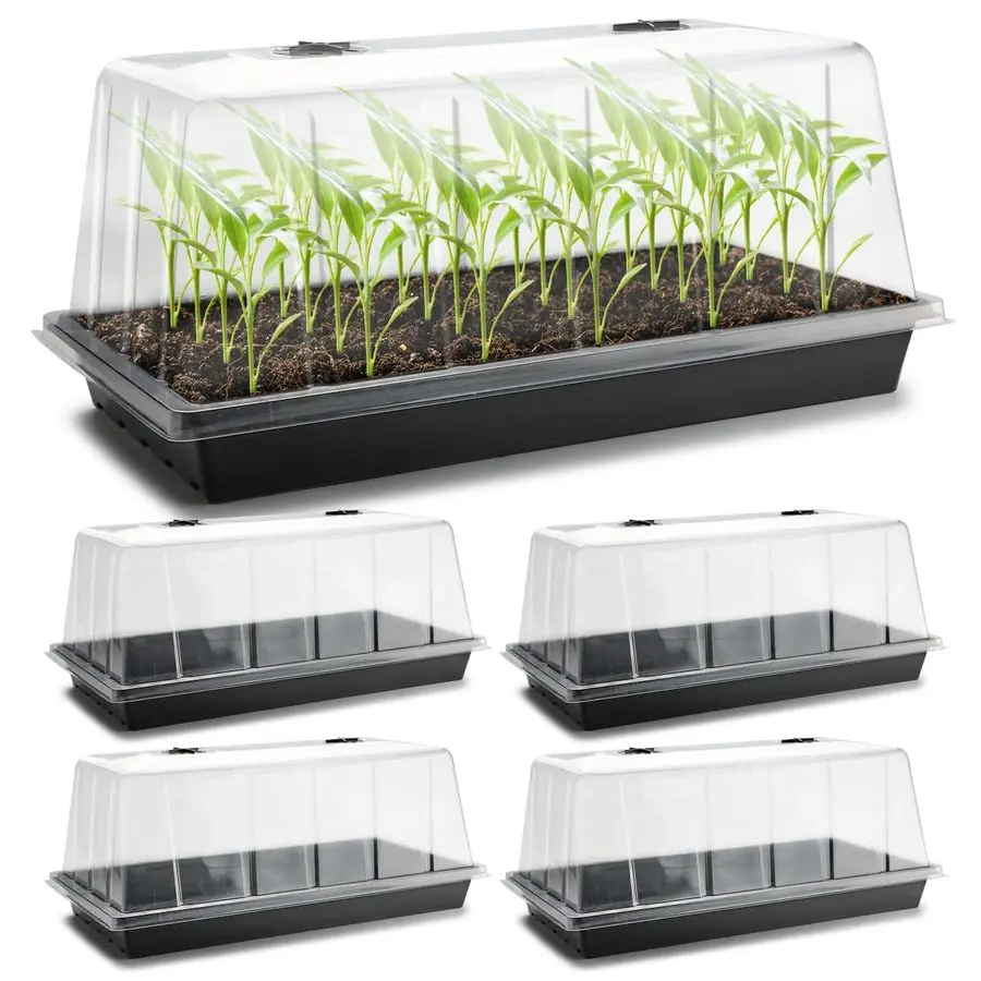 

Plant Tray with Tall 7.3 Dome, 5Pack Extra Large Seed Starter Tray with Humidity Domes, Heavy Duty 1020 Trays and Flats with Lid
