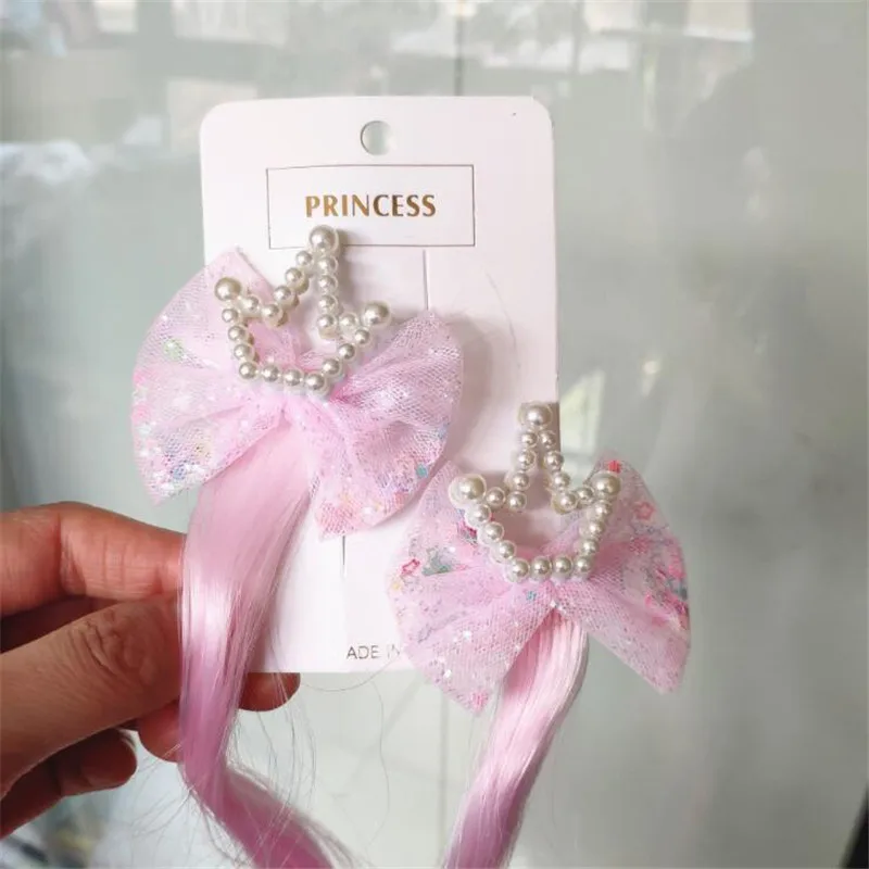 Fashion Crown Girls Women Colorful Wigs Ponytail Hair clip  Headwear Head Band Kids Children Hair Accessories Hair Ornament