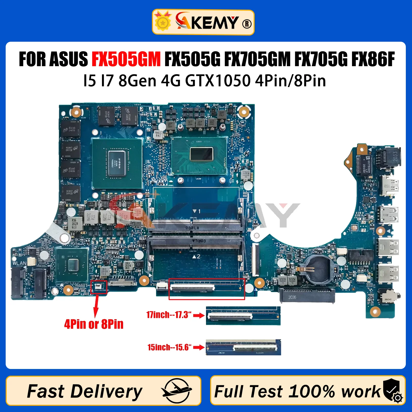 AKEMY FX505GM For ASUS FX505G FX705GM PX505G MW505G FX86FM PX705G MW705G Laptop Motherboard i5 i7 8th Gen CPU GTX1060 V3G V6G