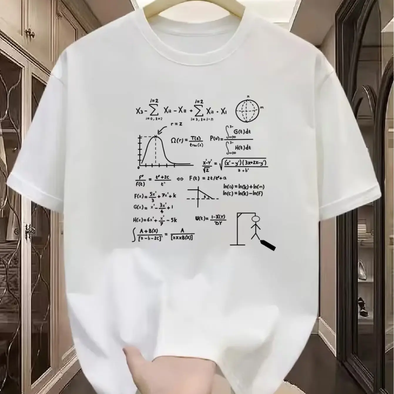 27 Math Physics Formula Hangman Meme Graphic T Shirt Science Nerd Print Student Casual Unisex Loose Short Sleeve Tops
