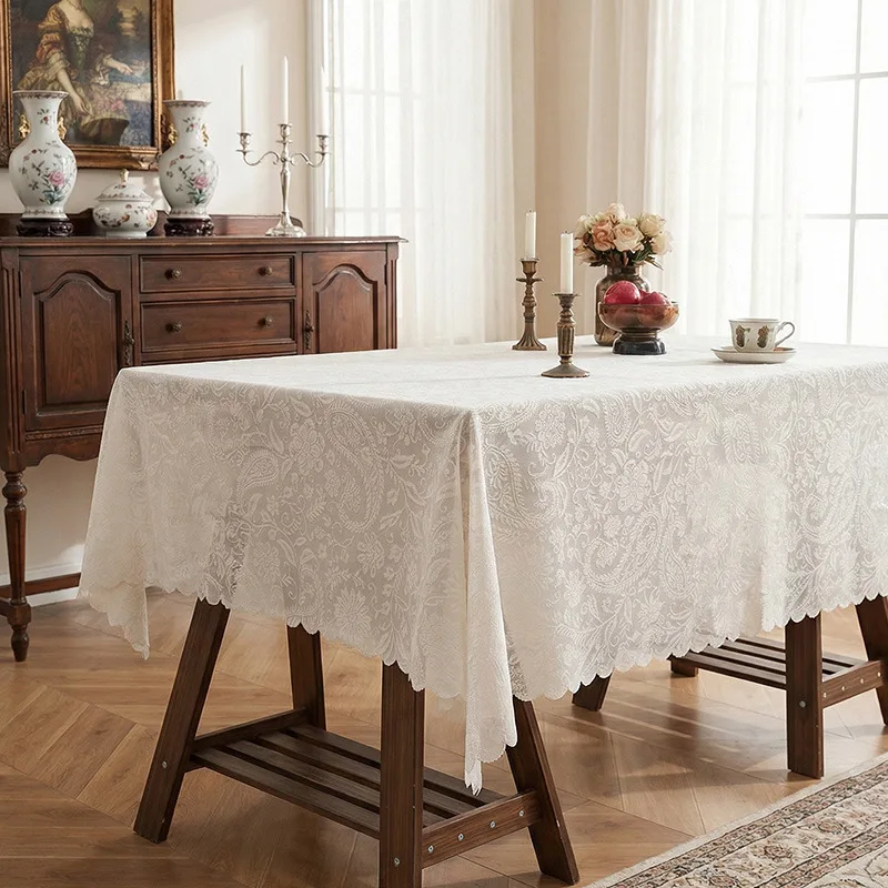 French Pressed Floral Tablecloth Wedding Atmosphere Decorative Lace Beige Tablecloths Rectangular Polyester Table Cloths