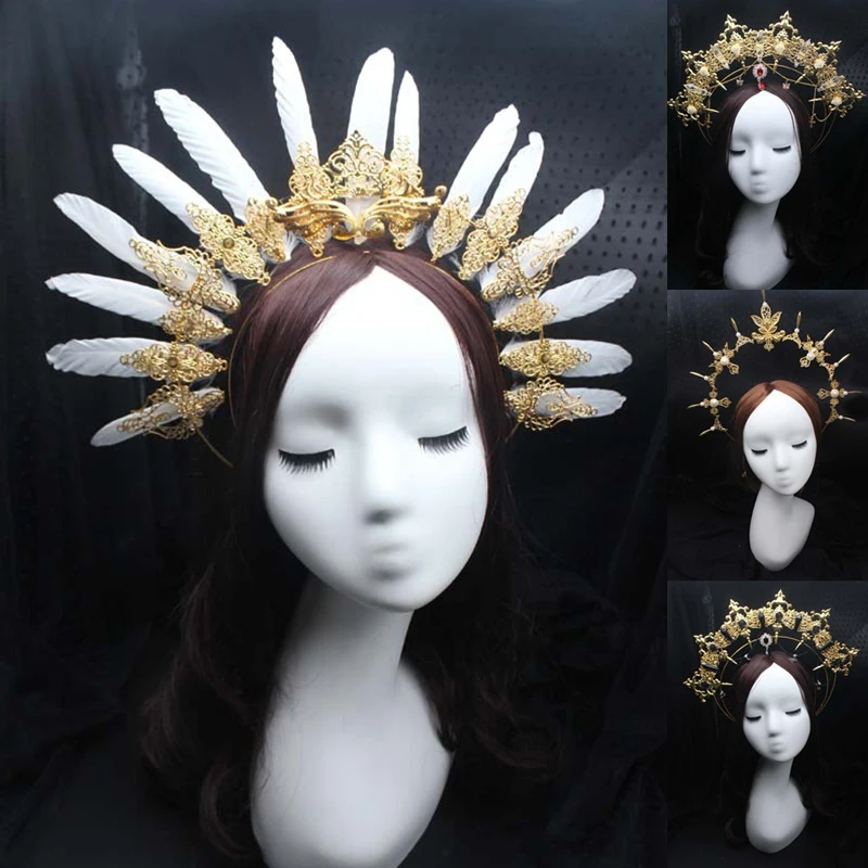 Lolita Headband Golden Mary Apollo Sun Halo Angel Goddess Gothic Crown Goth Headpiece For Bride Handmade Diy Material Package