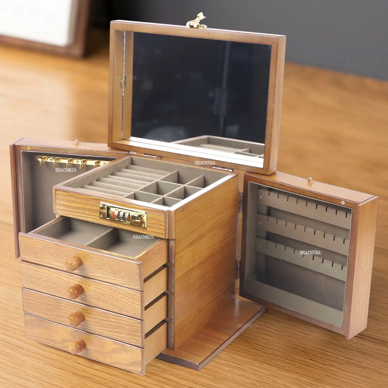 

Wooden Jewelry Storage Box With Combo Lock For Jewelries Ring Necklace And Watches