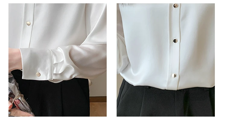 Blusa De manga larga para Mujer, camisa blanca con cuello vuelto, a la Moda, para oficina, 2024, E313