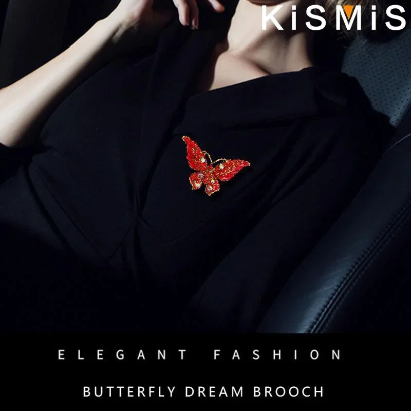 KISMIS 1Pc Retro New Crystal Rhinestone Butterfly Gold-plated Brooch Fashion Animal Insect Ladies Brooch