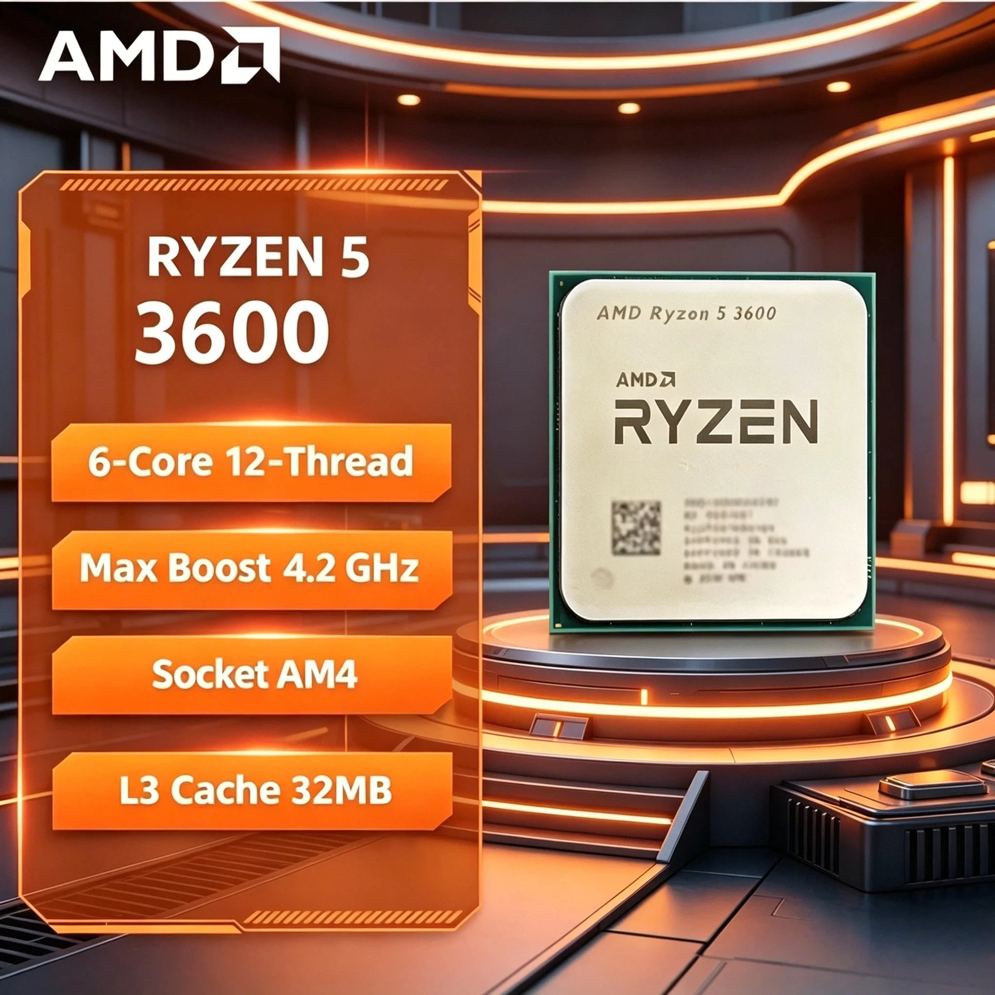 Procesador AMD Ryzen 5 3600 R5 3600 de 4.2GHz, 6 Núcleos, 12 Subprocesos, 65W, Socket AM4, para Juegos de Escritorio, en Bandeja, OEM, Sin Refrigerador, Nuevo, Pro Max