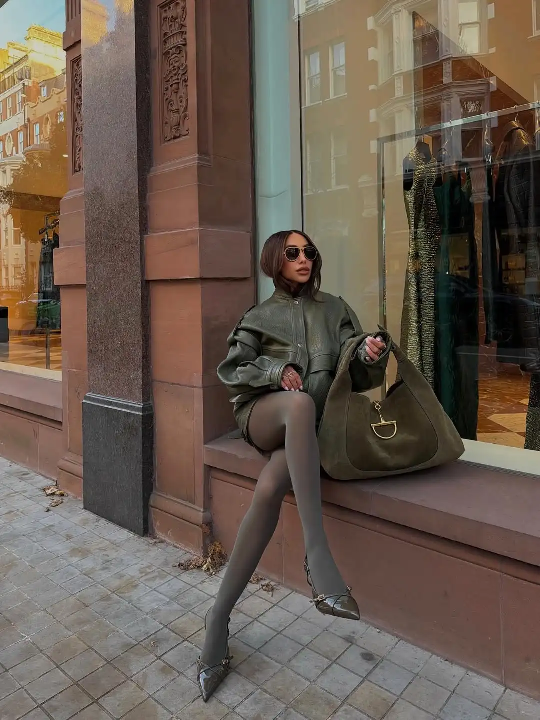 Green Vintage Short Leather Jacket Lady Fashion Solid Stand Collar Single Breasted Loose Outerwears Women Daily Highstreet Coat