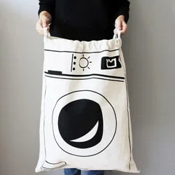 Large Cotton and Linen Laundry Bag Clothes Toys Storage Bag Printing Fabric Drawstring Duffle Bag Dirty Clothes Organizer Bags