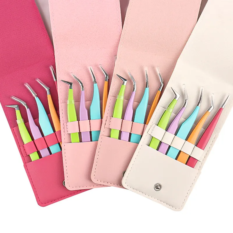 6pcs Eyelash Extension Set Kit Lash Lifting Tweezers And Leather Cover Makeup Tool 5pcs Eyebrow Clip Tweezers And 1pcs Clips Bag