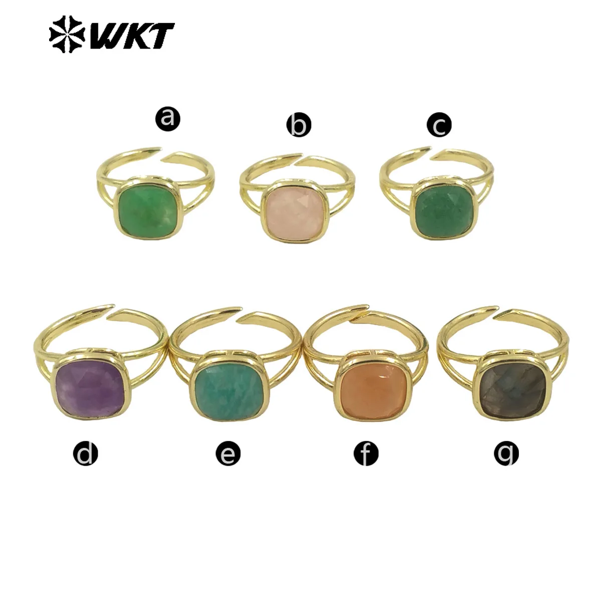 WT-R522 Vintage Classic Small Square Natural Colored Small Stone 18k Gold Plated Adjustable Ladies daily Commuter Ring