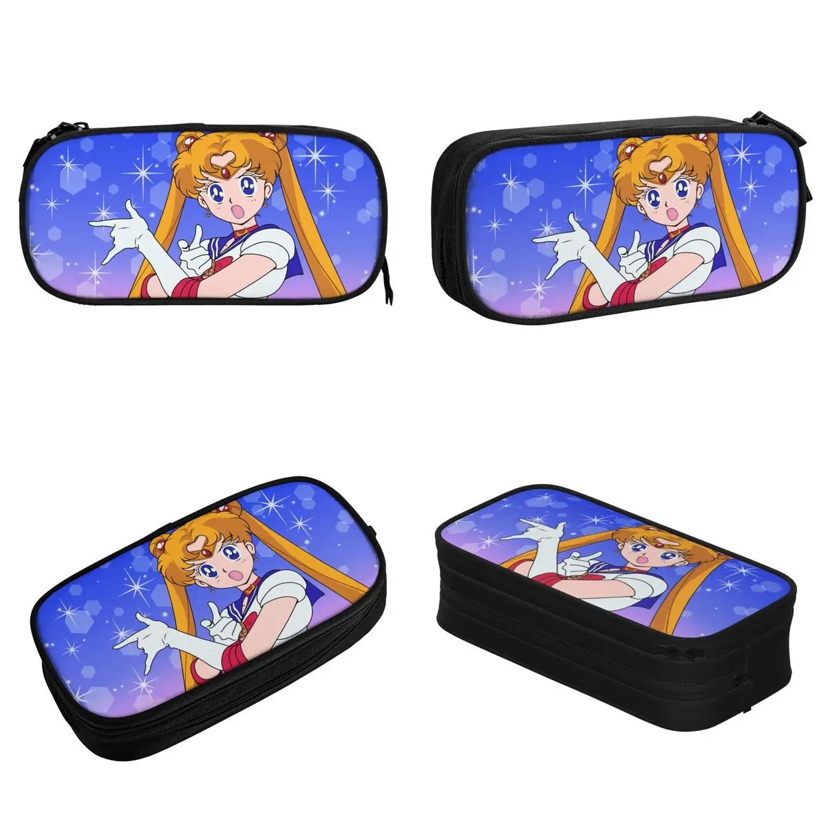 Kotak Pensil Anak Perempuan Imut Cantik Pena Kotak Pensil Bulan Anime untuk Siswa Tas Kapasitas Besar Alat Tulis Ritsleting Kantor