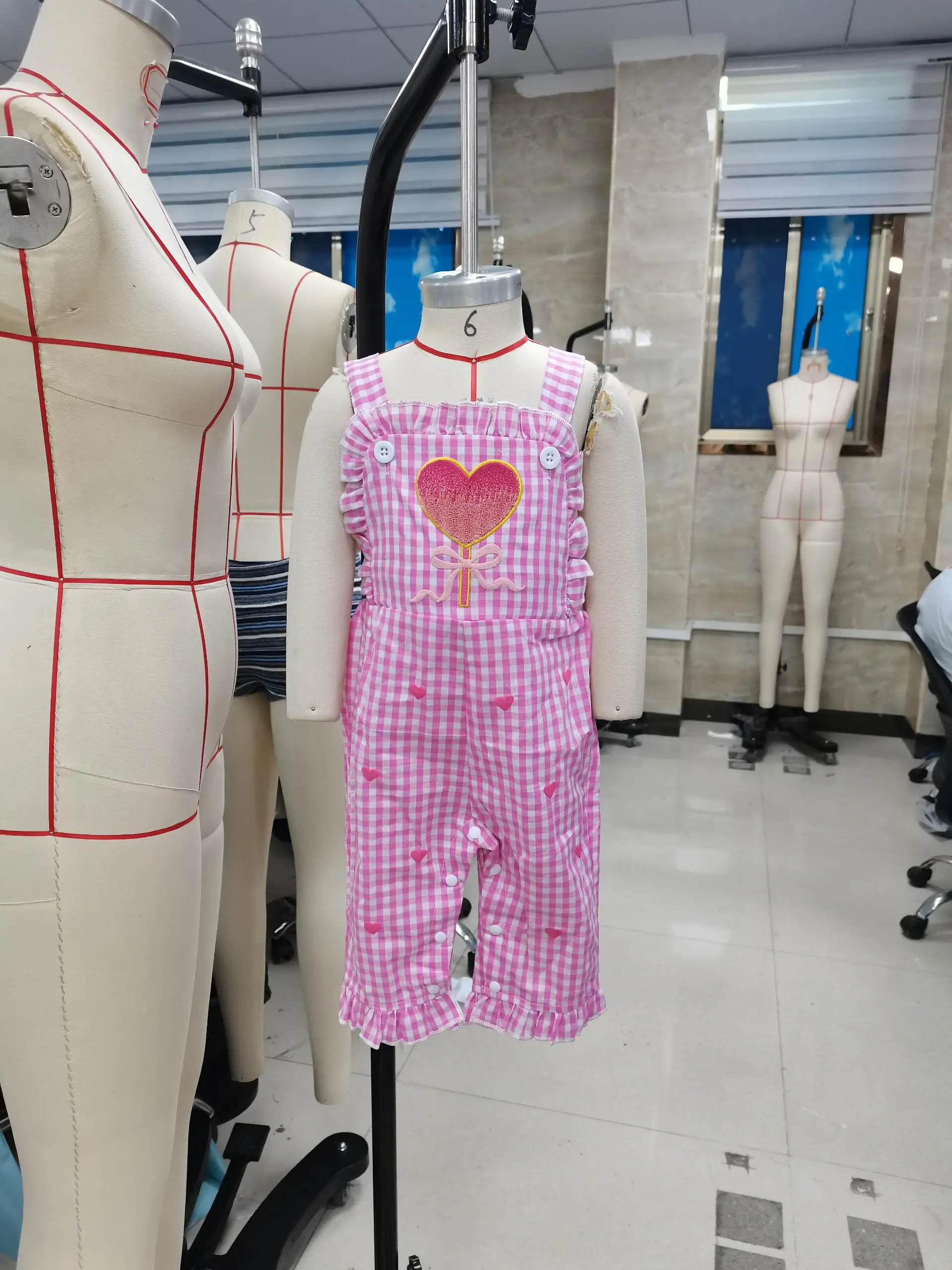 

Infant Baby Girl Valentine's Jumpsuit Newborn Cute Letters Embroidery Ruffle Trim Decor Plaid Overalls Pants Clothes