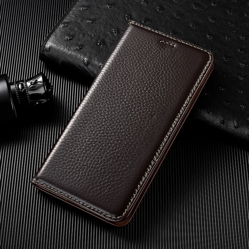 

For Samsung A14 A15 A16 A24 A26 A34 A35 A36 A53 A54 A56 A73 4G 5G Large Lychee Pattern Genuine Leather Flip Phone Case Cowhide